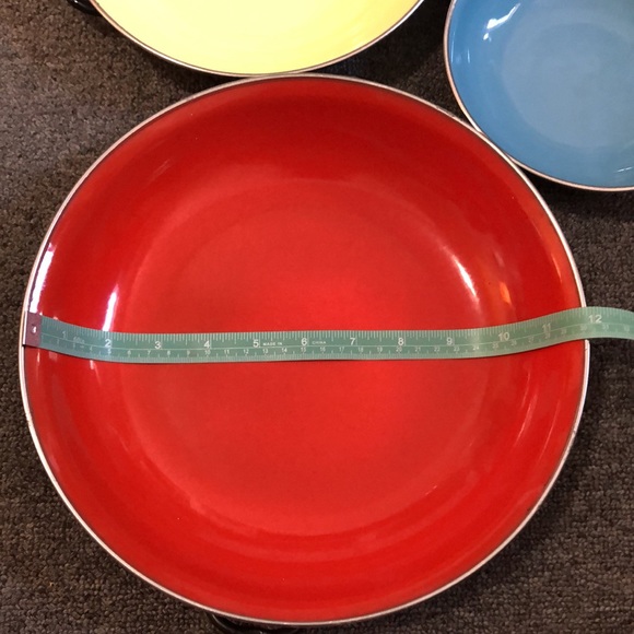 Vtg 70s Enamel Ware Pans Flat Shallow Metal MCM set of 3 made in Yugoslavia - Picture 4 of 9